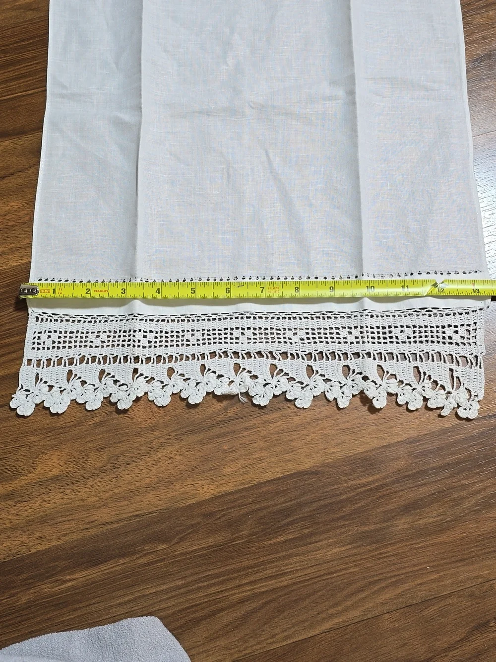 Pair Of Linen Embroidered Crochet Tea Towels